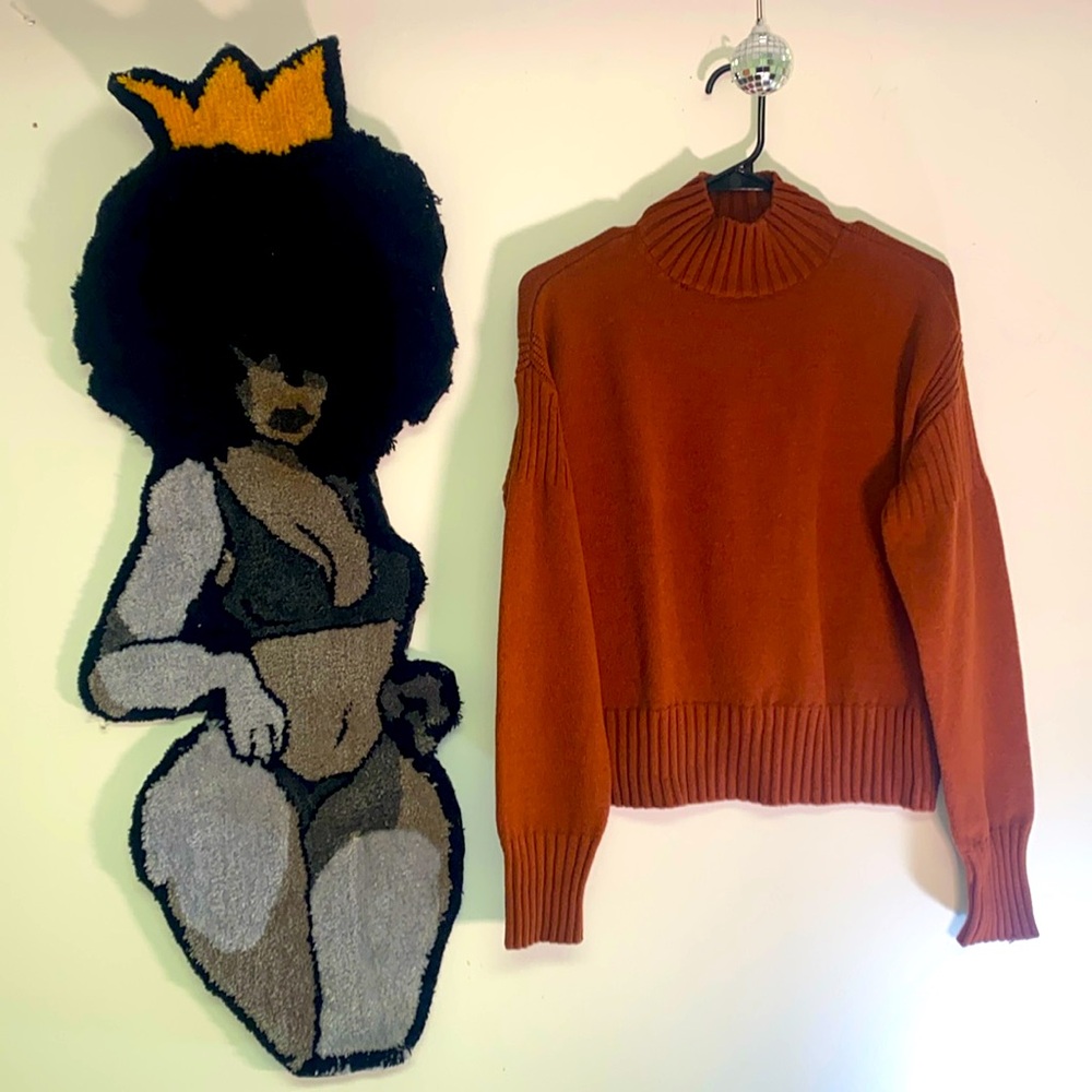 Cyrus Soft Knit Sweater in Pumpkin Rust-Ribbed Mock Turtleneck.
